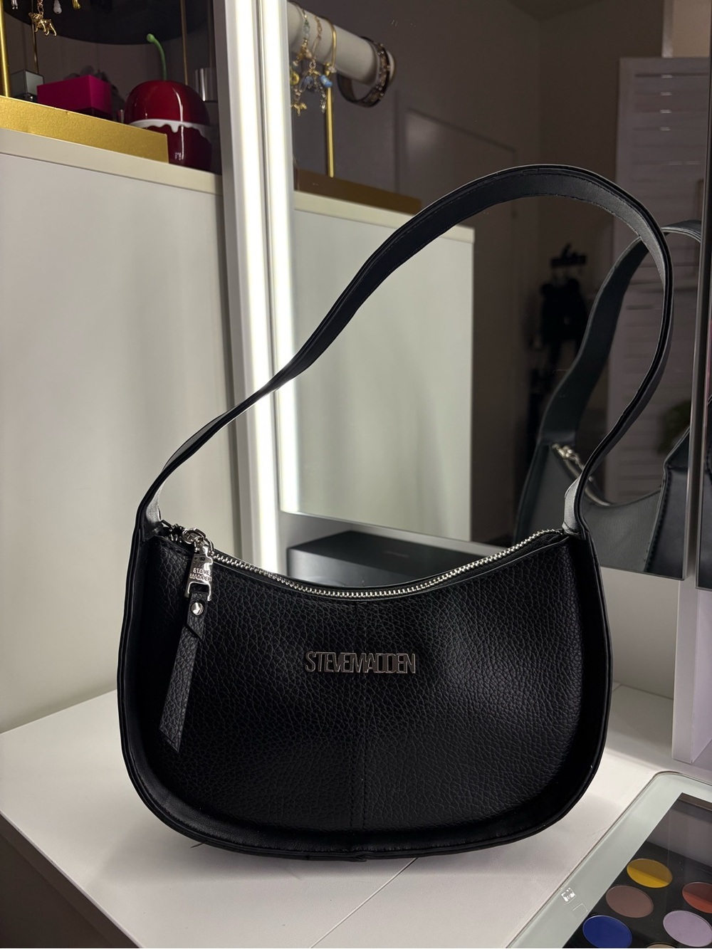 Steve Madden Black Pebbled Crescent Shoulder Bag